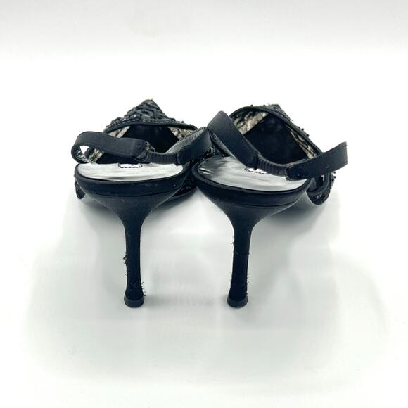 Oscar de la Renta Black Beaded Mesh Slingback Heels, Size 9 - Picture 5 of 10